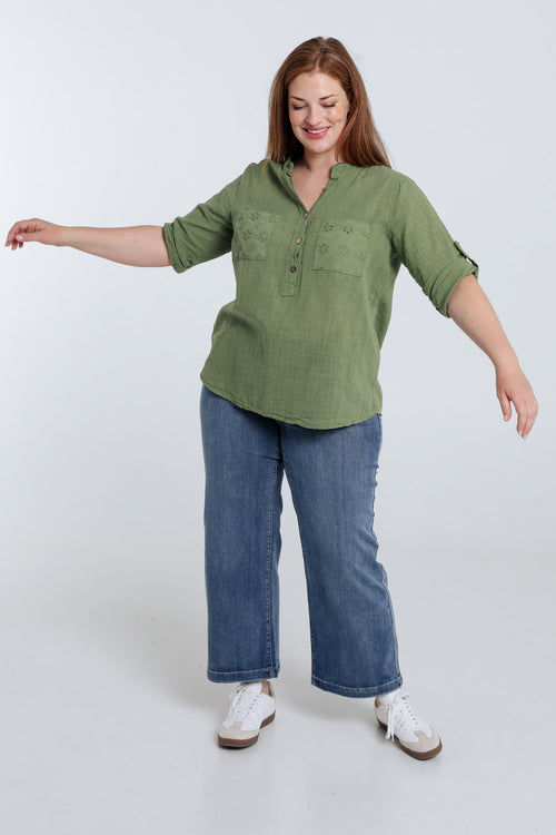 Blouse en gaze de coton unie-Paprika-8