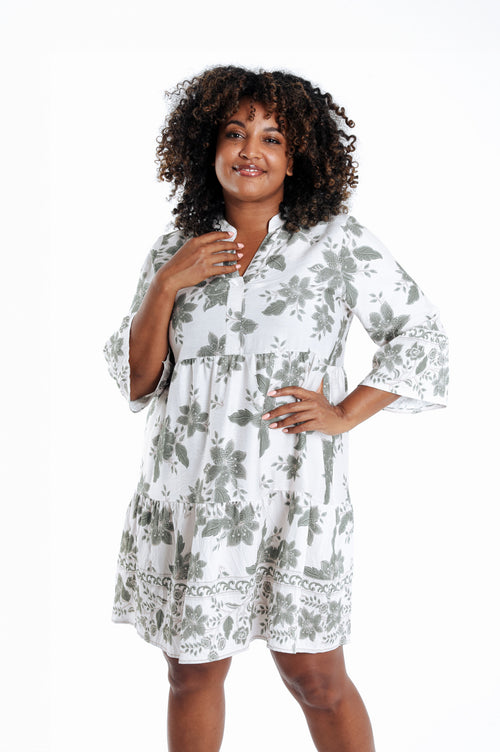 Robe courte en viscose imprimé floral-Paprika-1
