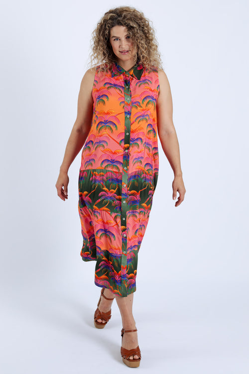 Jurk van viscose met palmprint-Paprika-9