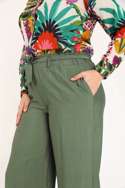 Pantalon large en viscose uni effet plissé-Paprika-4