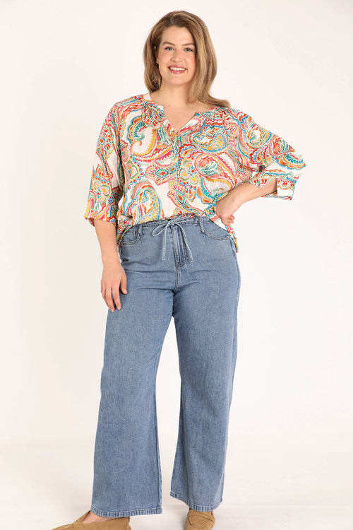 Blouse van viscose met paisleyprint-Paprika-7