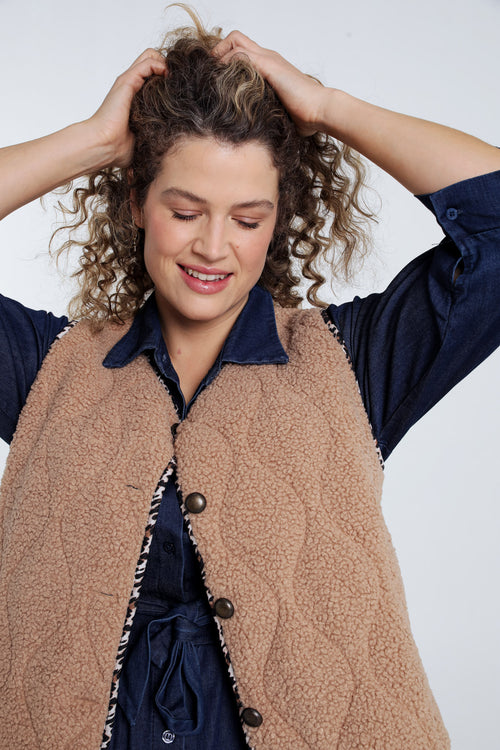 Gilet maille bouclette uni-Paprika-4
