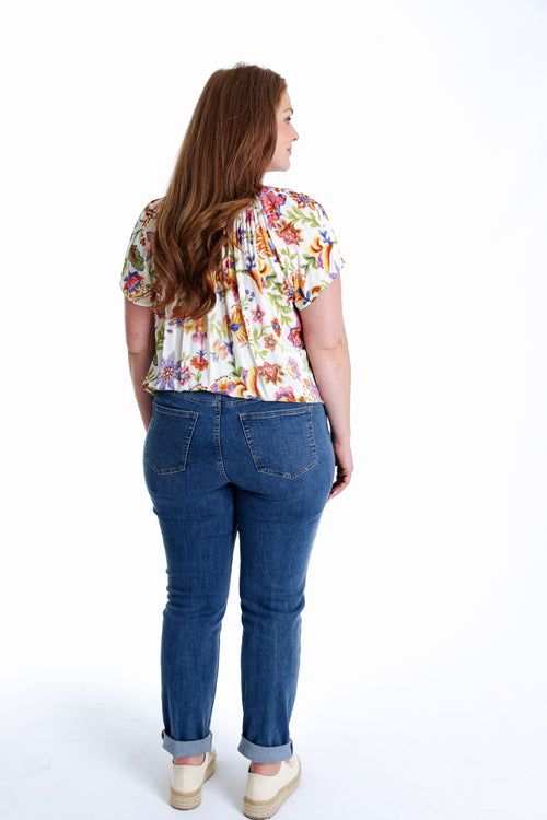 Blouse van viscose met bloemenprint en lurex-Paprika-2