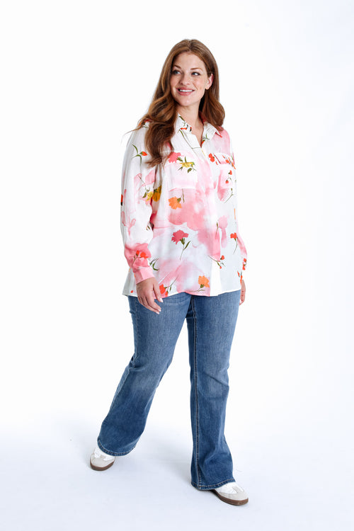 Chemisier en viscose imprimé fleuri-Paprika-9