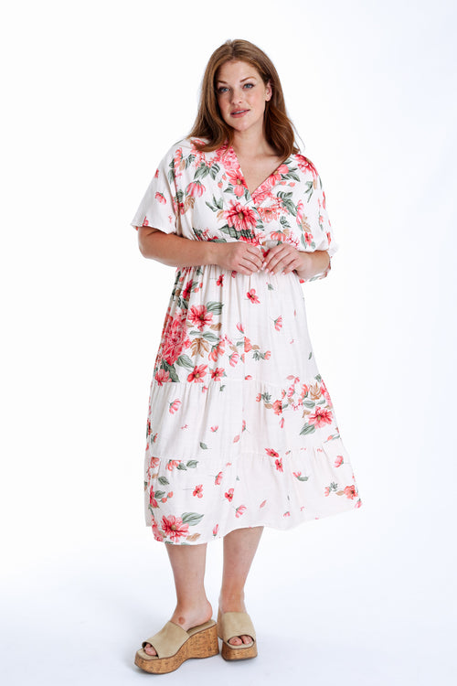 Lange jurk van viscose met bloemenprint-Paprika-10