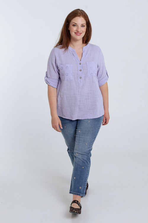 Blouse en gaze de coton unie-Paprika-7