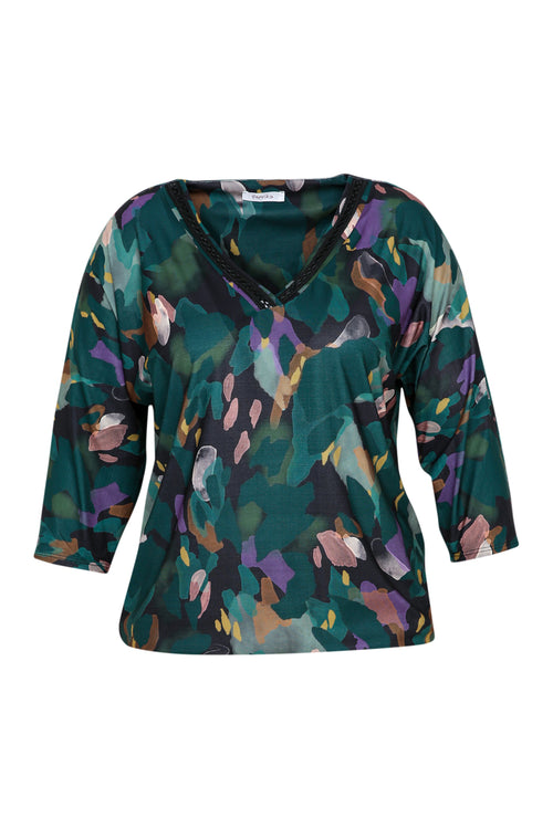 T-shirt met abstracte print en balbodem-Paprika-10