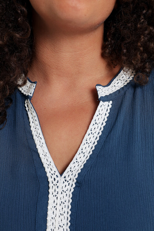 Effen viscose blouse met macramé-Paprika-6