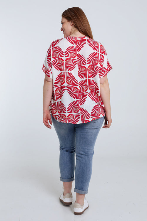 Blouse en viscose imprimé graphique bicolore-Paprika-2