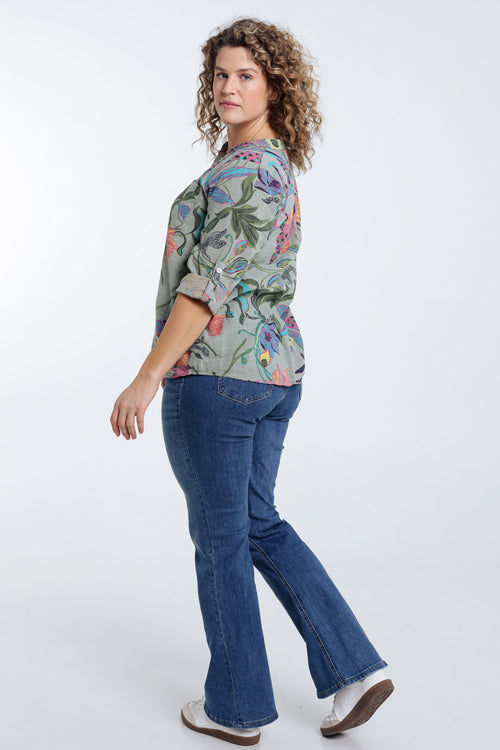 Blouse en gaze de coton imprimé floral-Paprika-2