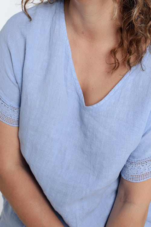 Blouse en lin unie détail sequins-Paprika-6