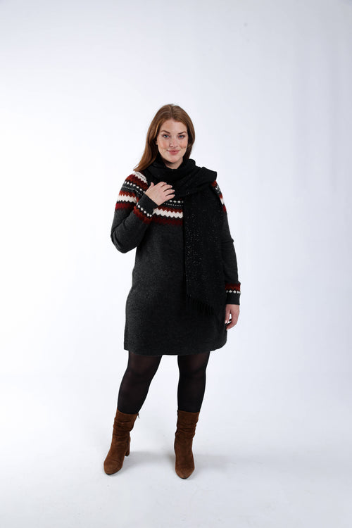 Jurk trui met jacquardmotief-Paprika-8