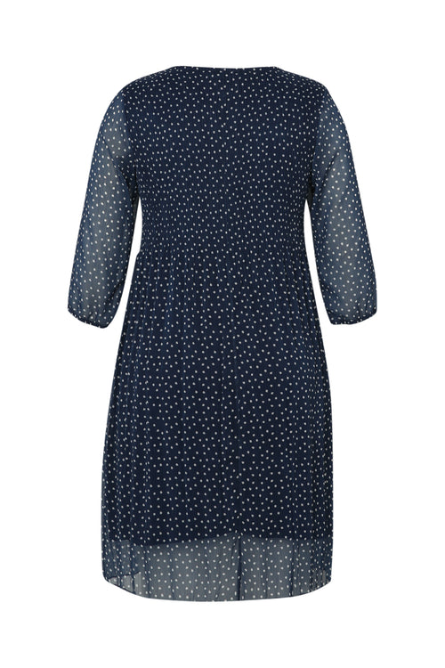Jurk van plissé voile met stippenprint-Paprika-11