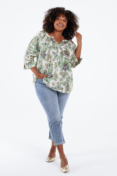 Blouse en coton avec imprimé floral-Paprika-9