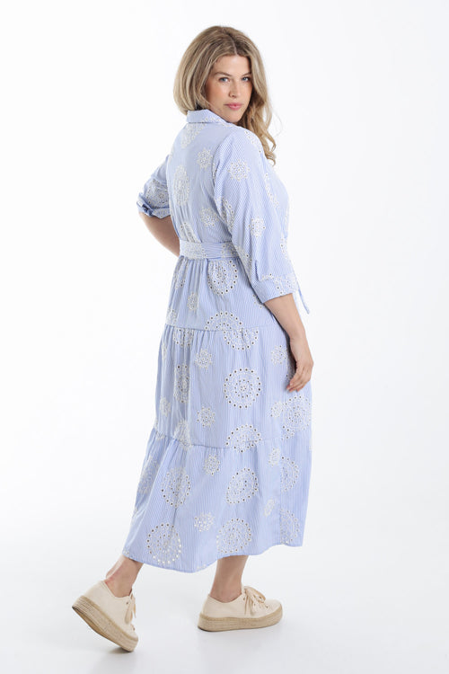 Robe longue rayée avec broderies-Paprika-2