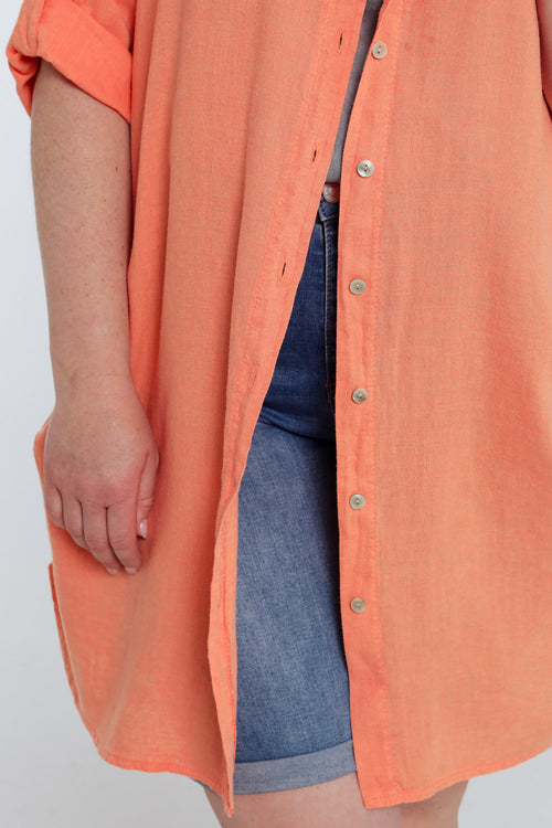 Chemise longue en lin et viscose unie-Paprika-6