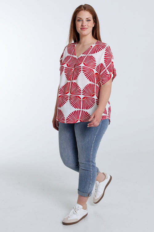 Blouse en viscose imprimé graphique bicolore-Paprika-7