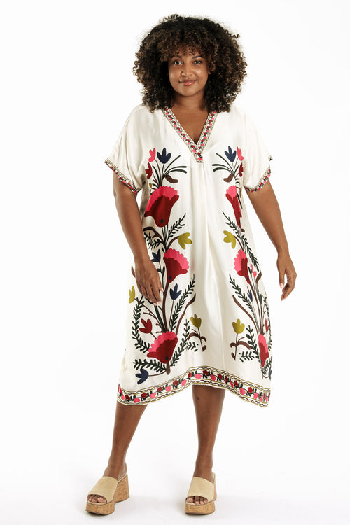 Jurk van bedrukte viscose in folkstijl-Paprika-8