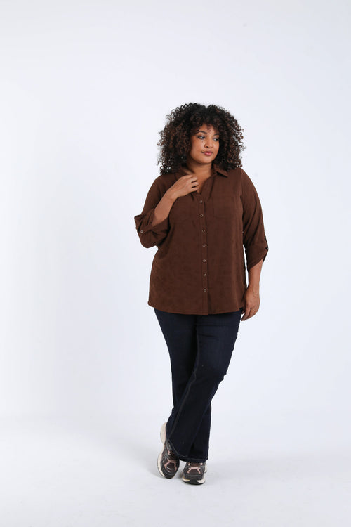 Chemise unie avec motif fleurs en relief-Paprika-6