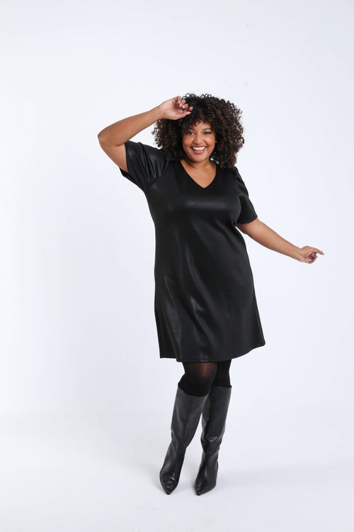 Effen jurk met satijneffect-Paprika-5