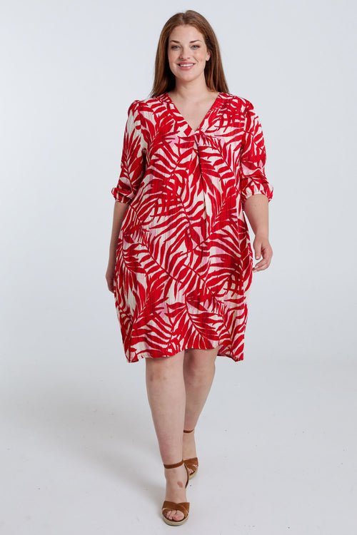 Robe en viscose imprimé feuillage-Paprika-7