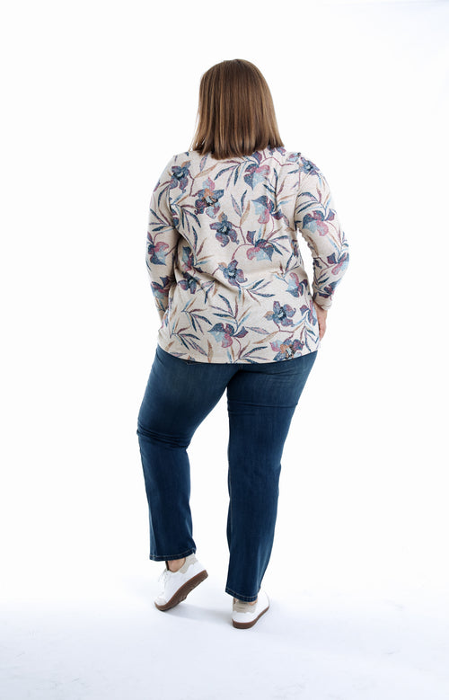 T-shirt van warme gebreide stof met bloemenprint-Paprika-2
