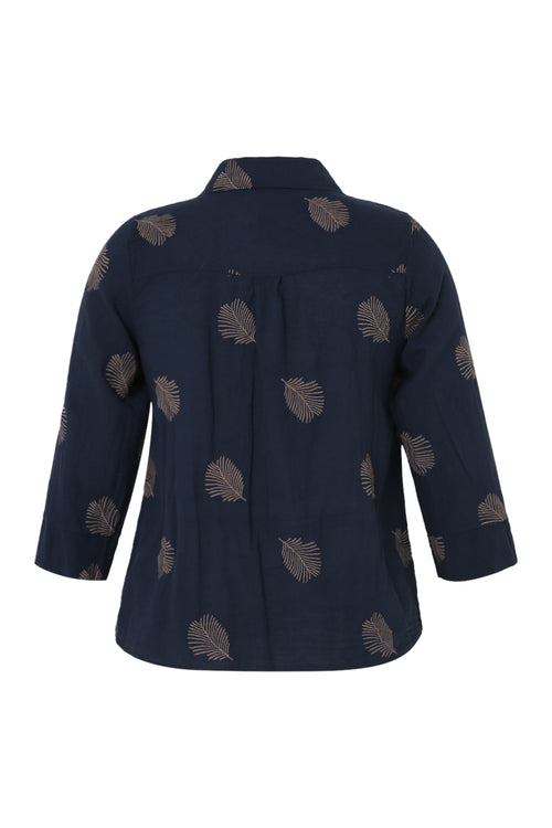 Chemise en coton unie avec feuilles brodées-Paprika-11