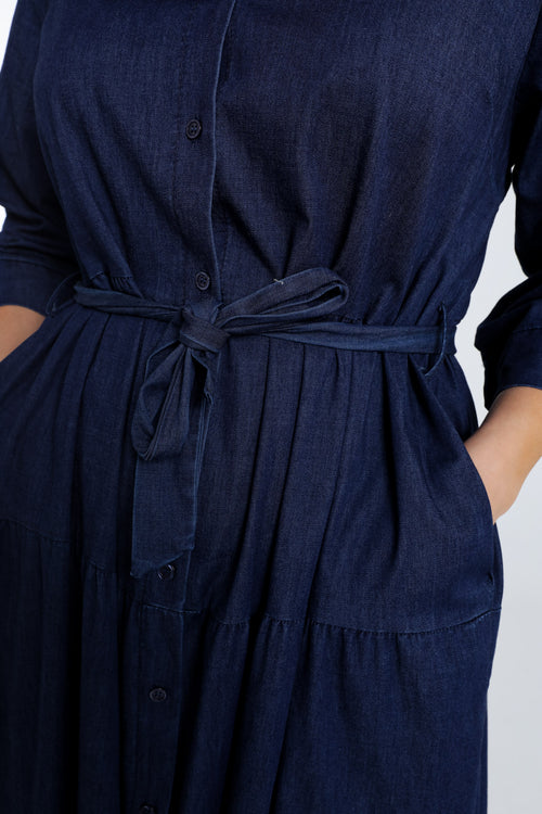 Longue robe à volant en jeans-Paprika-4