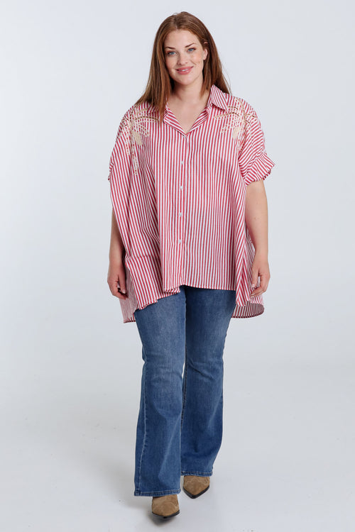 Chemise oversize rayée en coton avec broderies-Paprika-7