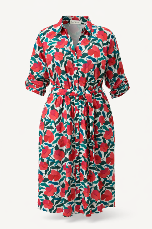 Jurk van viscose met bloemenprint-Paprika-10