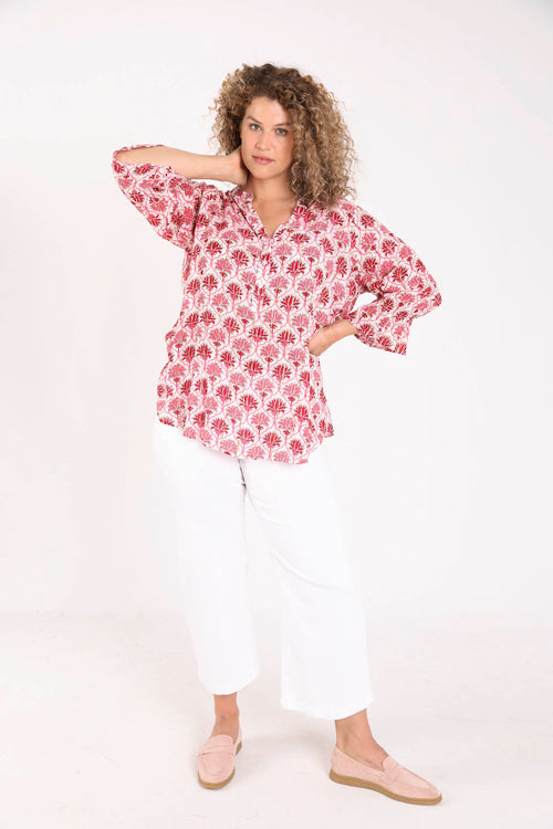 Blouse en viscose imprimé fleurs indiennes-Paprika-9
