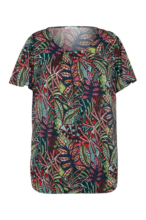 T-shirt van koud gaas met bladerenprint-Paprika-1