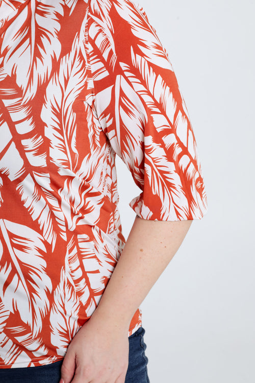 T-shirt imprimé feuilles-Paprika-4