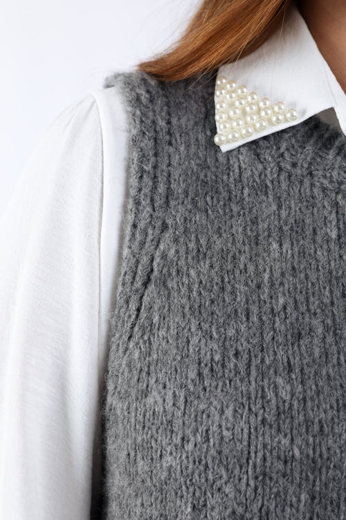 Effen mouwloze trui met franjes-Paprika-5