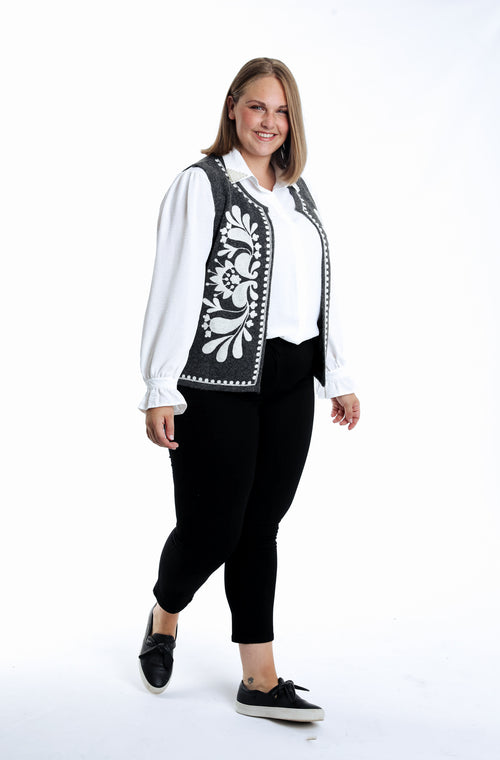 Effen mouwloos gilet met borduursels-Paprika-6