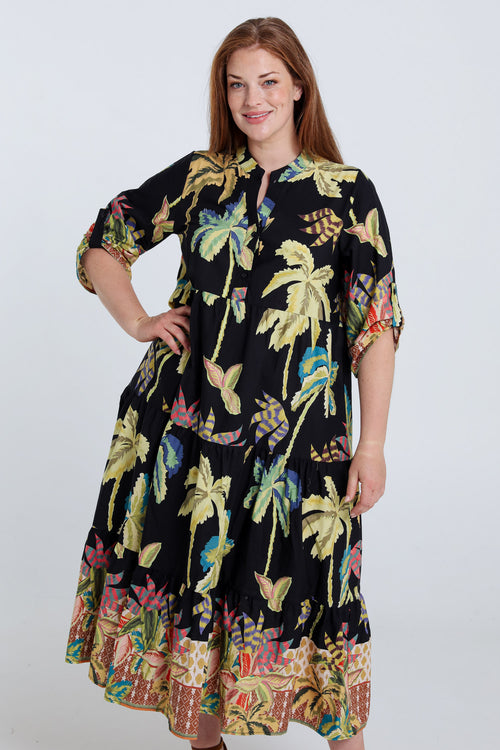 Robe longue en coton imprimé palmier-Paprika-1