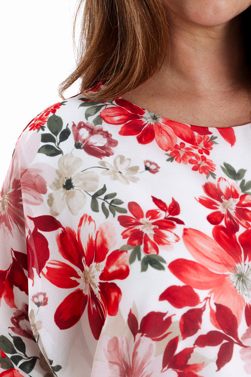 Blouse van viscose met bloemenprint en strikdetail-Paprika-5