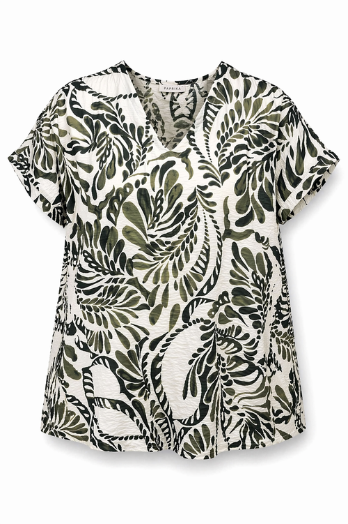 Blouse en viscose imprimé cachemire bicolore-Paprika-11