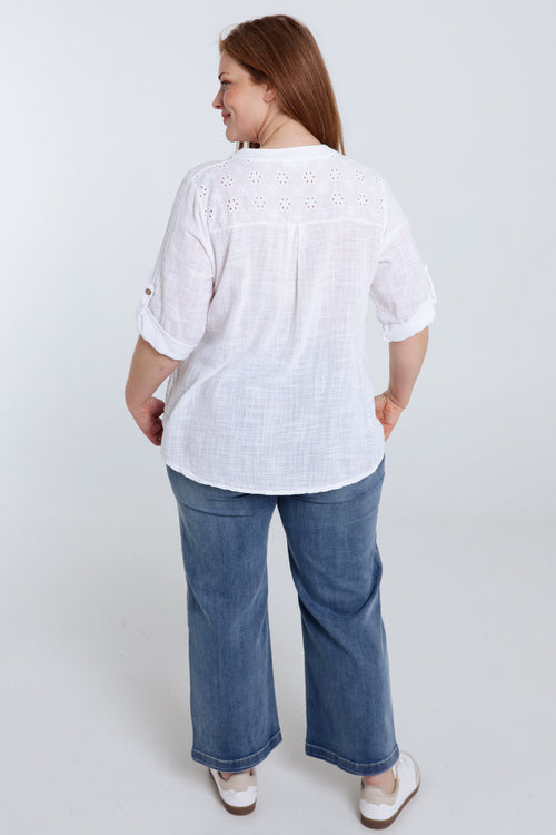 Blouse van effen katoen gaas-Paprika-2