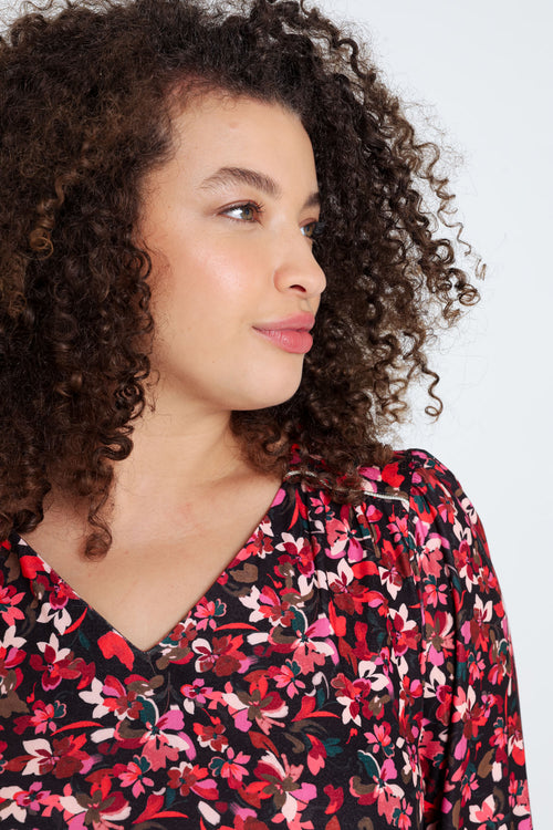 Korte T-shirt met bloemenmotief-Paprika-5