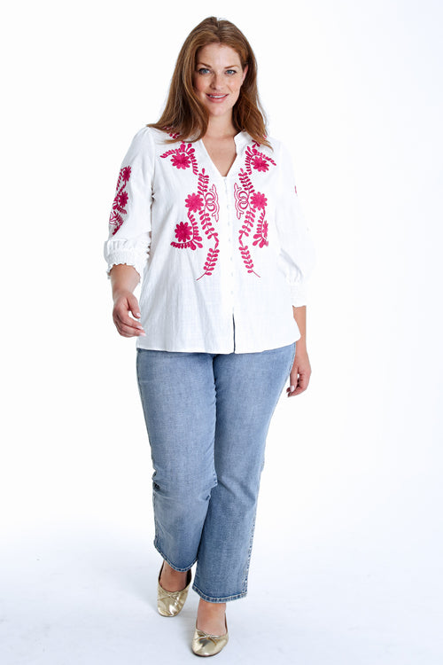 Blouse en coton avec broderies-Paprika-9