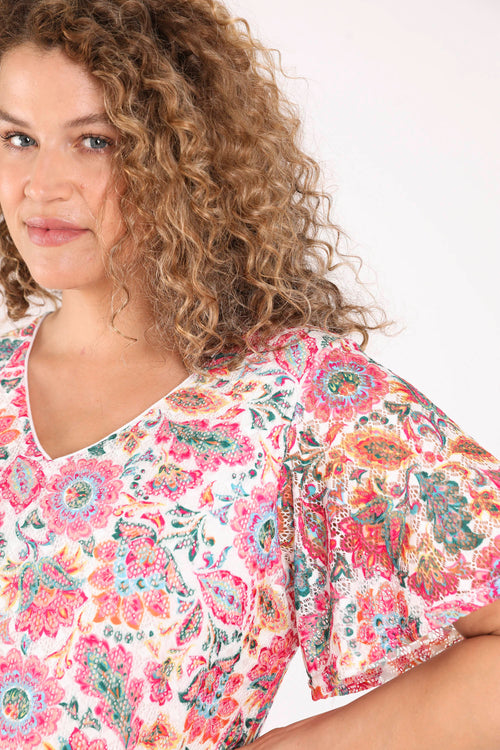 T-shirt van kant met print van Indiase bloemen-Paprika-6