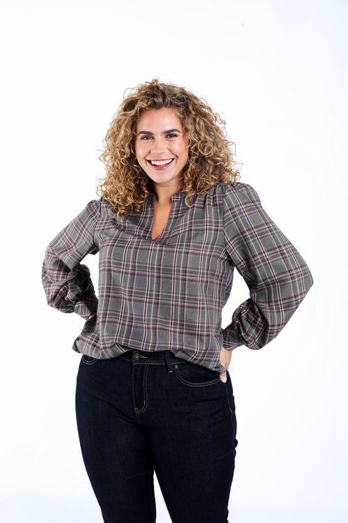 Geruite blouse met lurex-Paprika-1