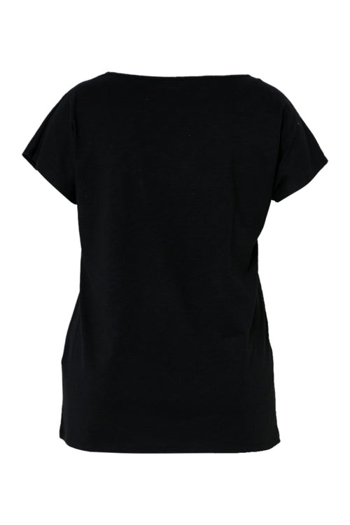 T-shirt van katoen met folieprint van palmbomen en pailletten-Paprika-11