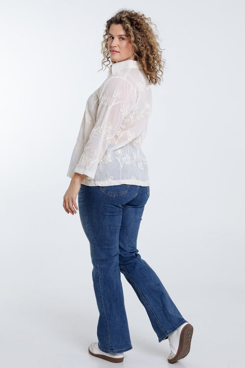 Chemise en coton unie avec fleurs brodées-Paprika-2