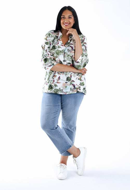 Blouse van bedrukt viscose met bloemenprint-Paprika-7