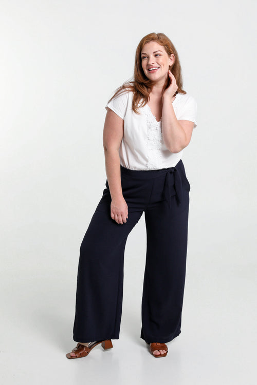 Losse, effen broek met geknoopte riem-Paprika-8