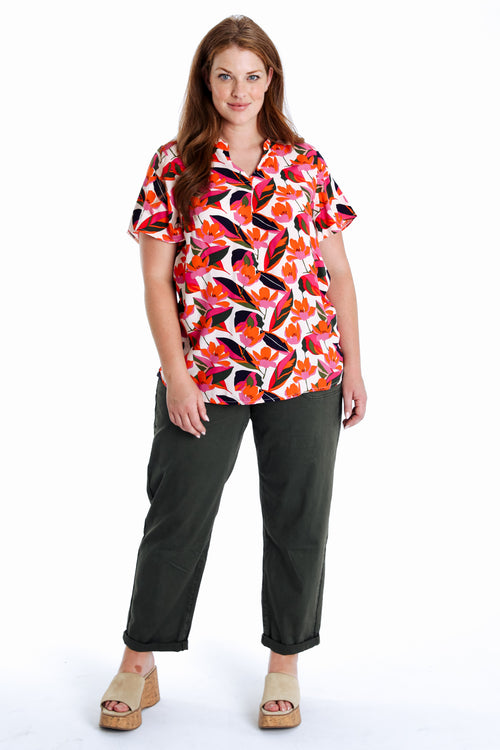 Bloes met bloemenprint van viscose-Paprika-9