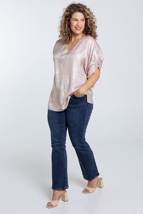 Effen, glanzende blouse met ballonmouwen-Paprika-6