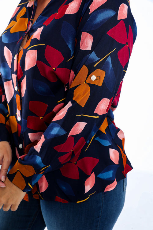 Chemisier en viscose imprimé fleurs-Paprika-4